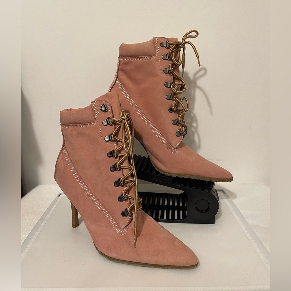 2/$50 COLIN STUART Mauve Pointy Toe Lace-Up Suede Booties, Size 10 - Picture 3 of 10